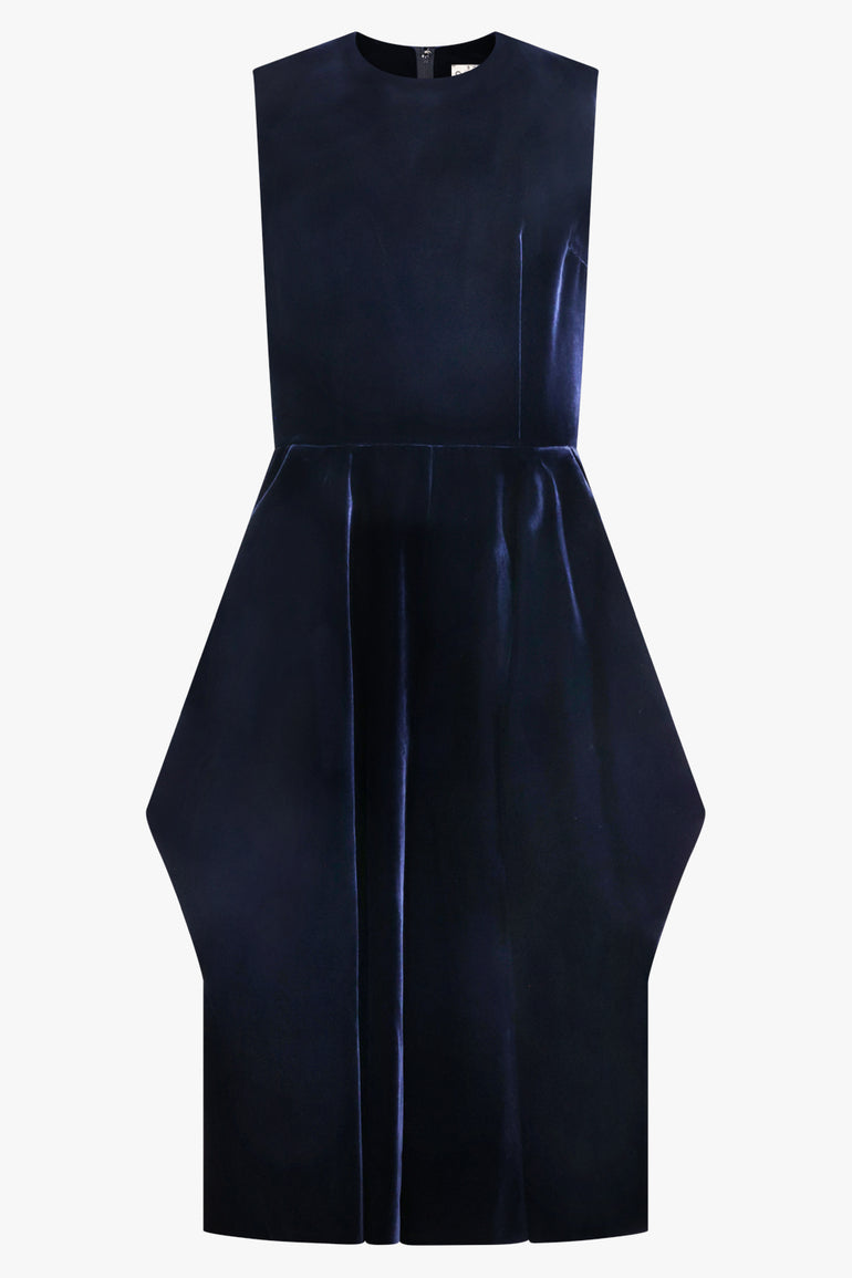 COMME DES GARCONS RTW Velvet Pinafore Jumpsuit With Balloon Leg | Navy