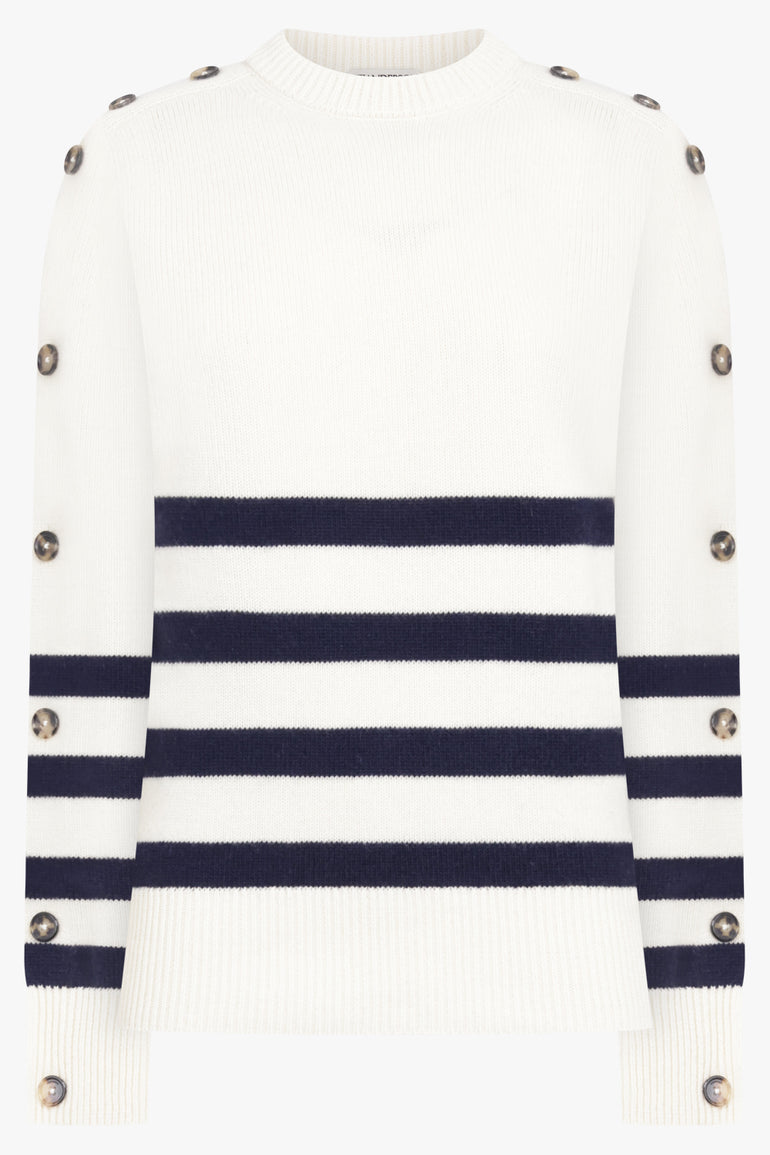 JW ANDERSON RTW Button Sleeve Stripe Knit | Ivory/Navy
