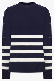 JW ANDERSON RTW Button Sleeve Stripe Knit | Navy/Ivory
