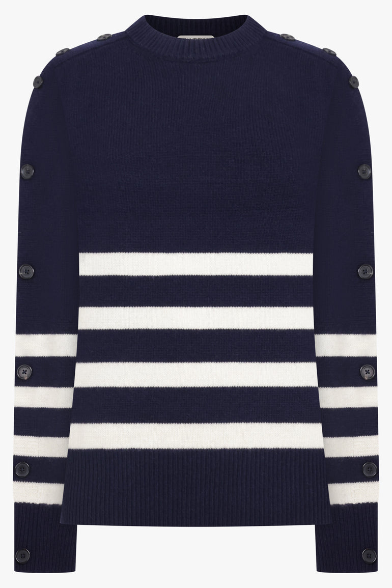 JW ANDERSON RTW Button Sleeve Stripe Knit | Navy/Ivory