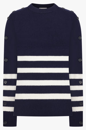 JW ANDERSON RTW Button Sleeve Stripe Knit | Navy/Ivory