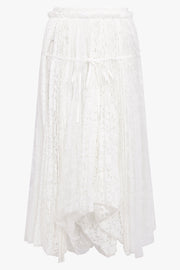 JW ANDERSON RTW Mixed Lace Asymmetric Pleat Midi Skirt | White