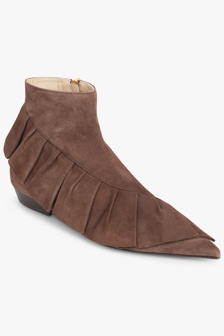 JW ANDERSON SHOES Ruffle Suede Boot | Brown