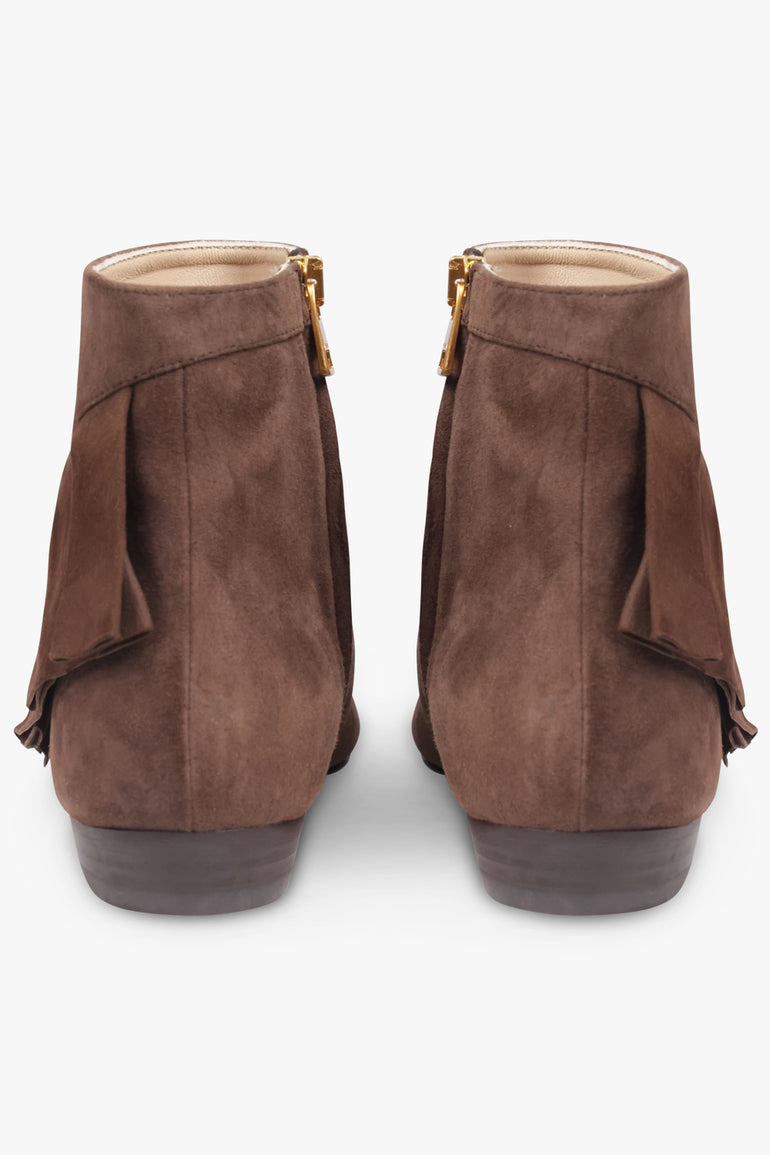 JW ANDERSON SHOES Ruffle Suede Boot | Brown
