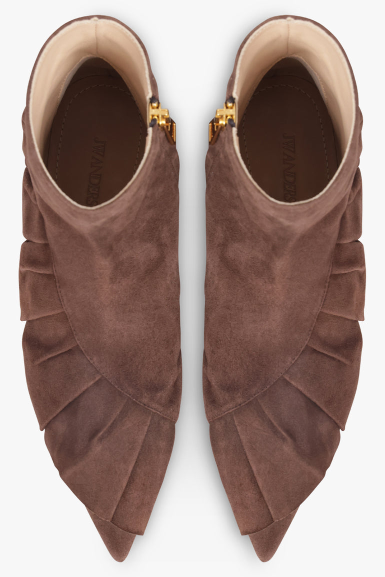 JW ANDERSON SHOES Ruffle Suede Boot | Brown