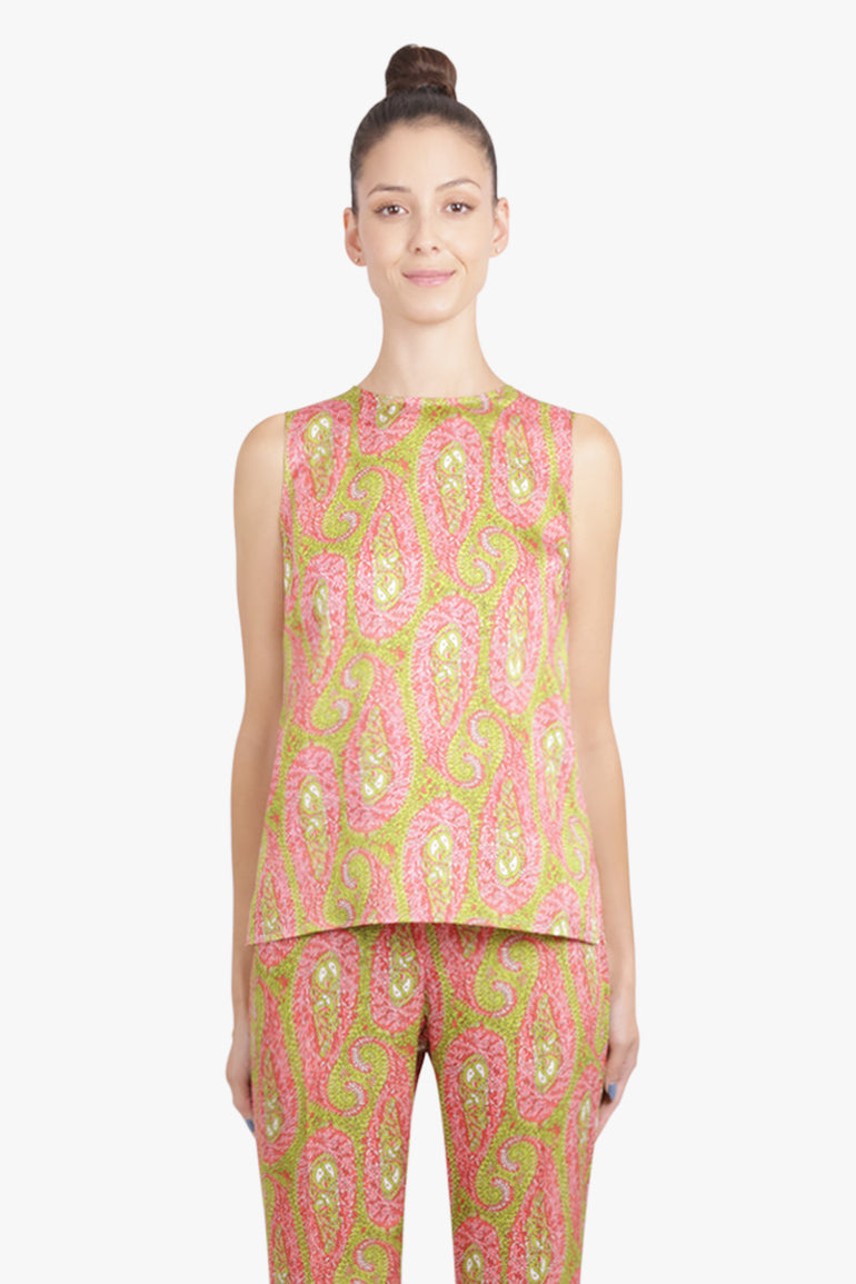 ETRO RTW Sleeveless Paisley Print Top | Green/Pink