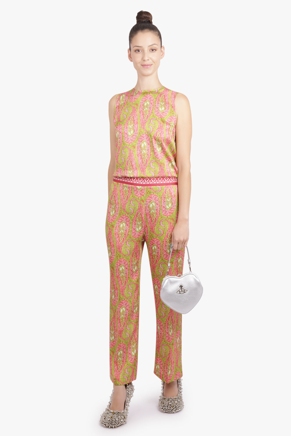 ETRO RTW Paisley Print Straight Leg Pant | Green/Pink