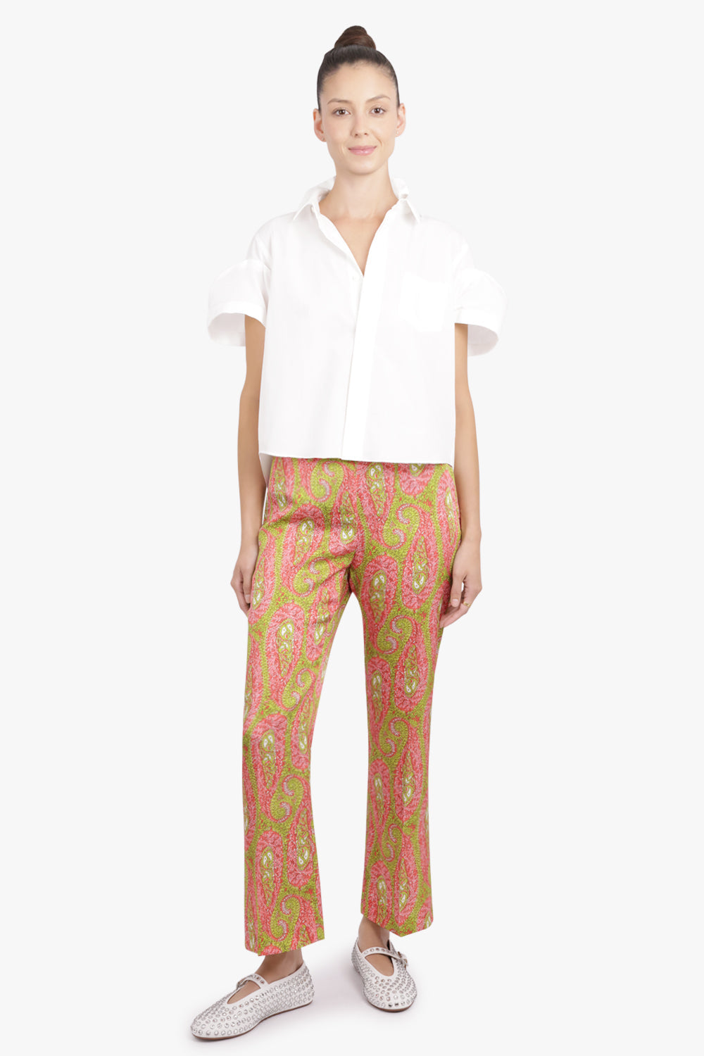 ETRO RTW Paisley Print Straight Leg Pant | Green/Pink