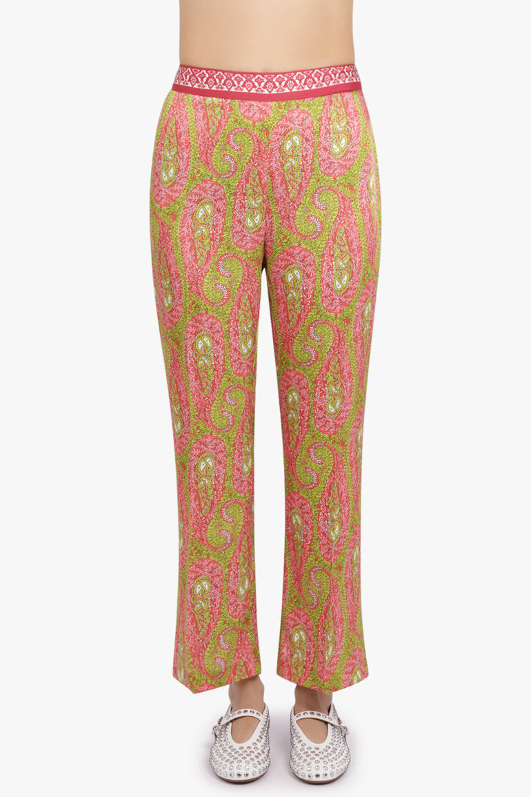 ETRO RTW Paisley Print Straight Leg Pant | Green/Pink