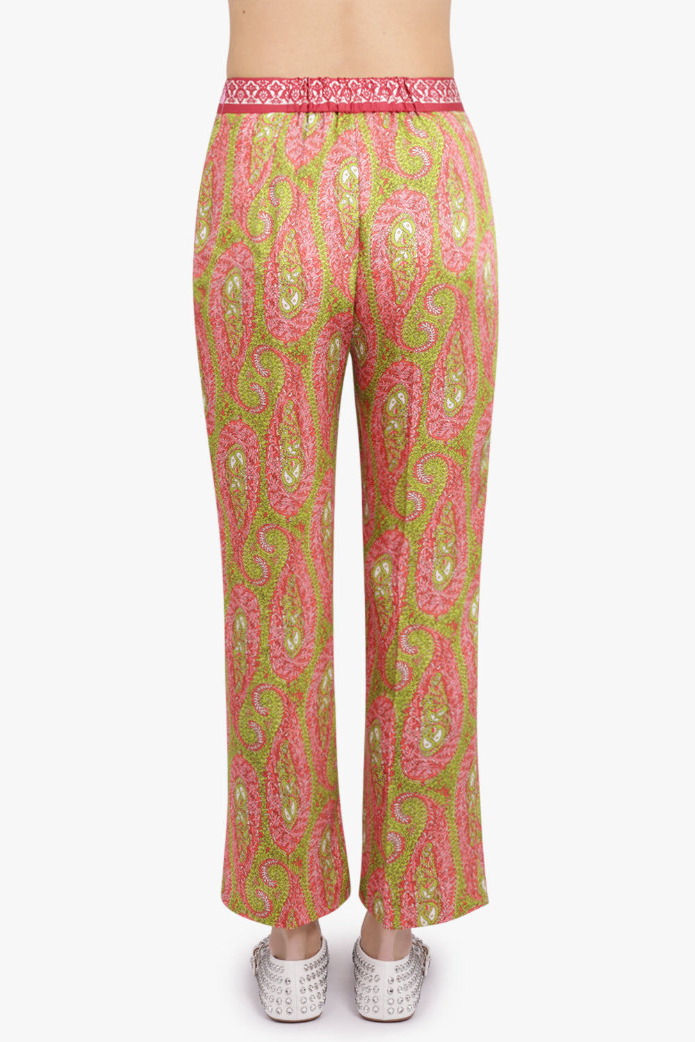ETRO RTW Paisley Print Straight Leg Pant | Green/Pink