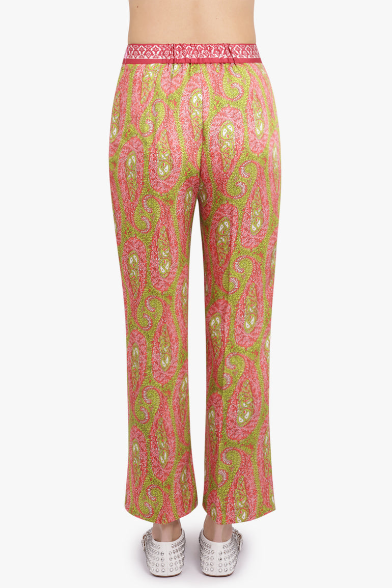 ETRO RTW Paisley Print Straight Leg Pant | Green/Pink