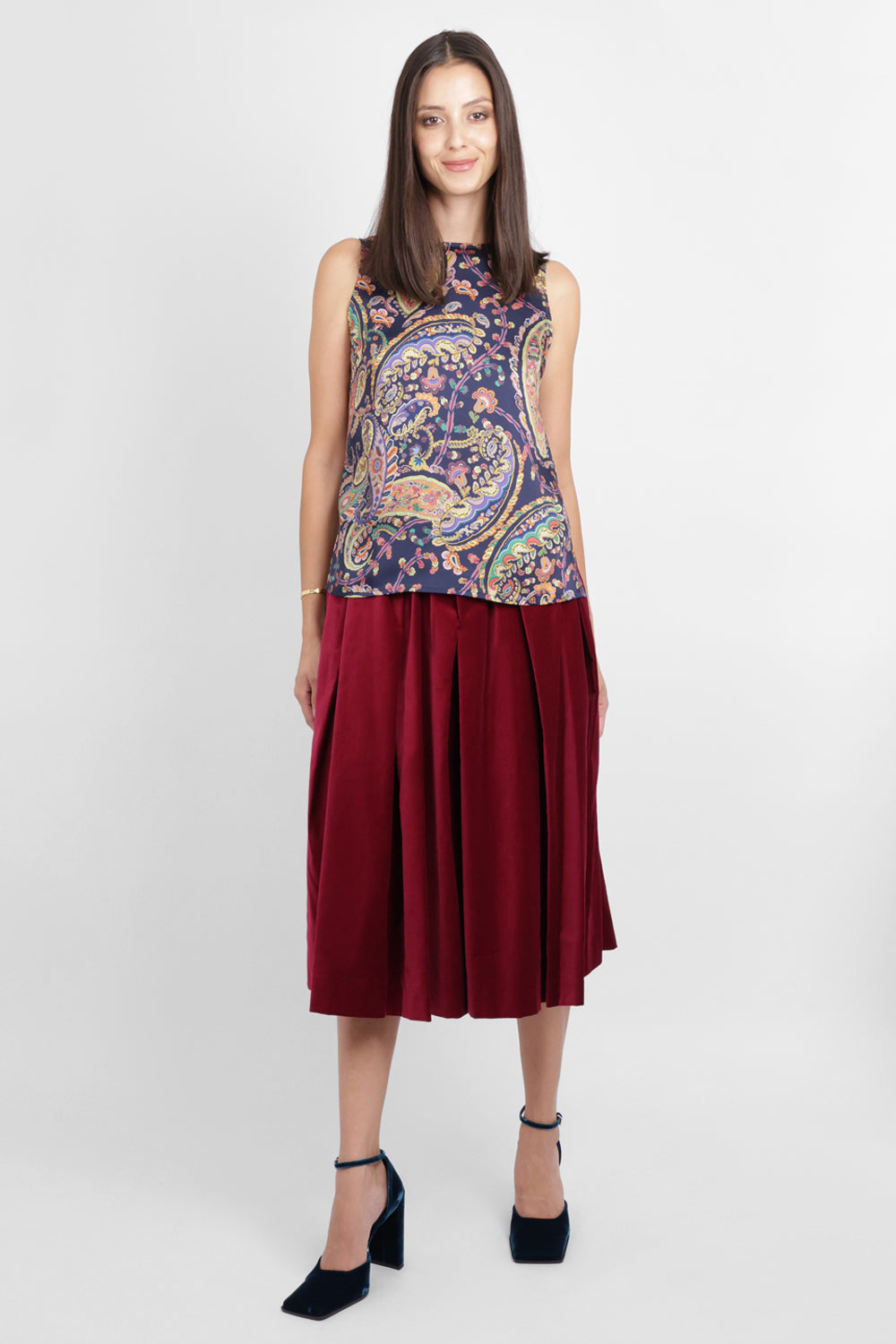 ETRO RTW Sleeveless Paisley Print Top | Navy/Multi