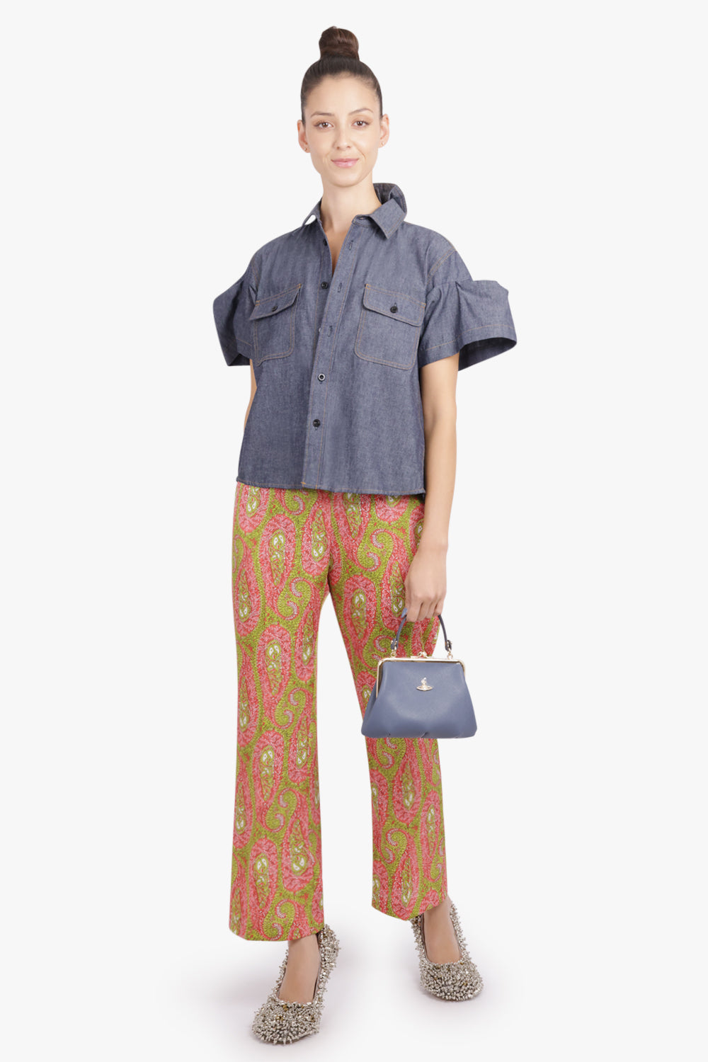 ETRO RTW Paisley Print Straight Leg Pant | Green/Pink