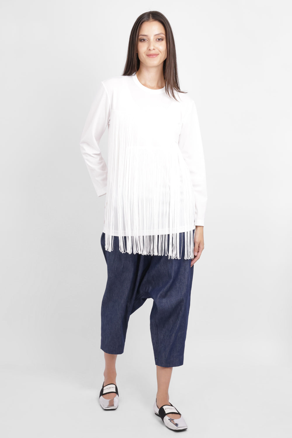 COMME DES GARCONS RTW Crew Neck L\S Top with Tassel Detail | White