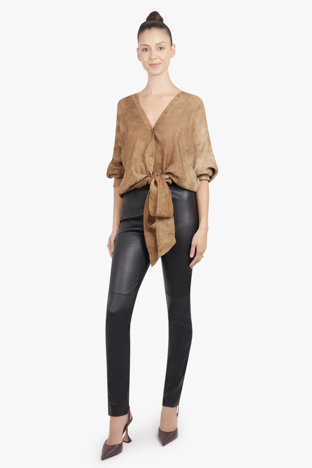 UMA WANG RTW L/S Tubby Floral Print Tie Neck | Mustard