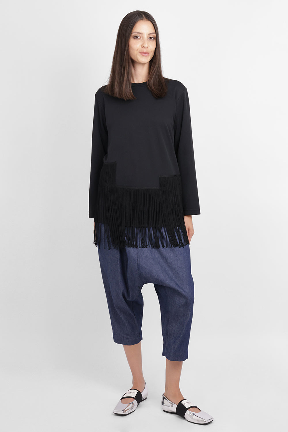 COMME DES GARCONS RTW Crew Neck L\S Top with Tassel Hem | Black