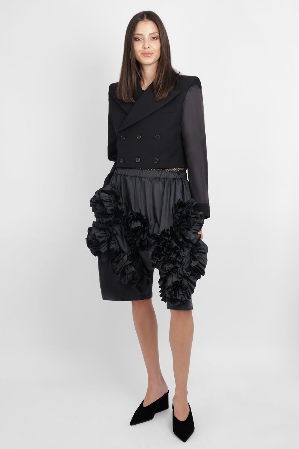 NOIR KEI NINOMIYA RTW Triple Breast Tuxedo Style Crop Jacket | Black