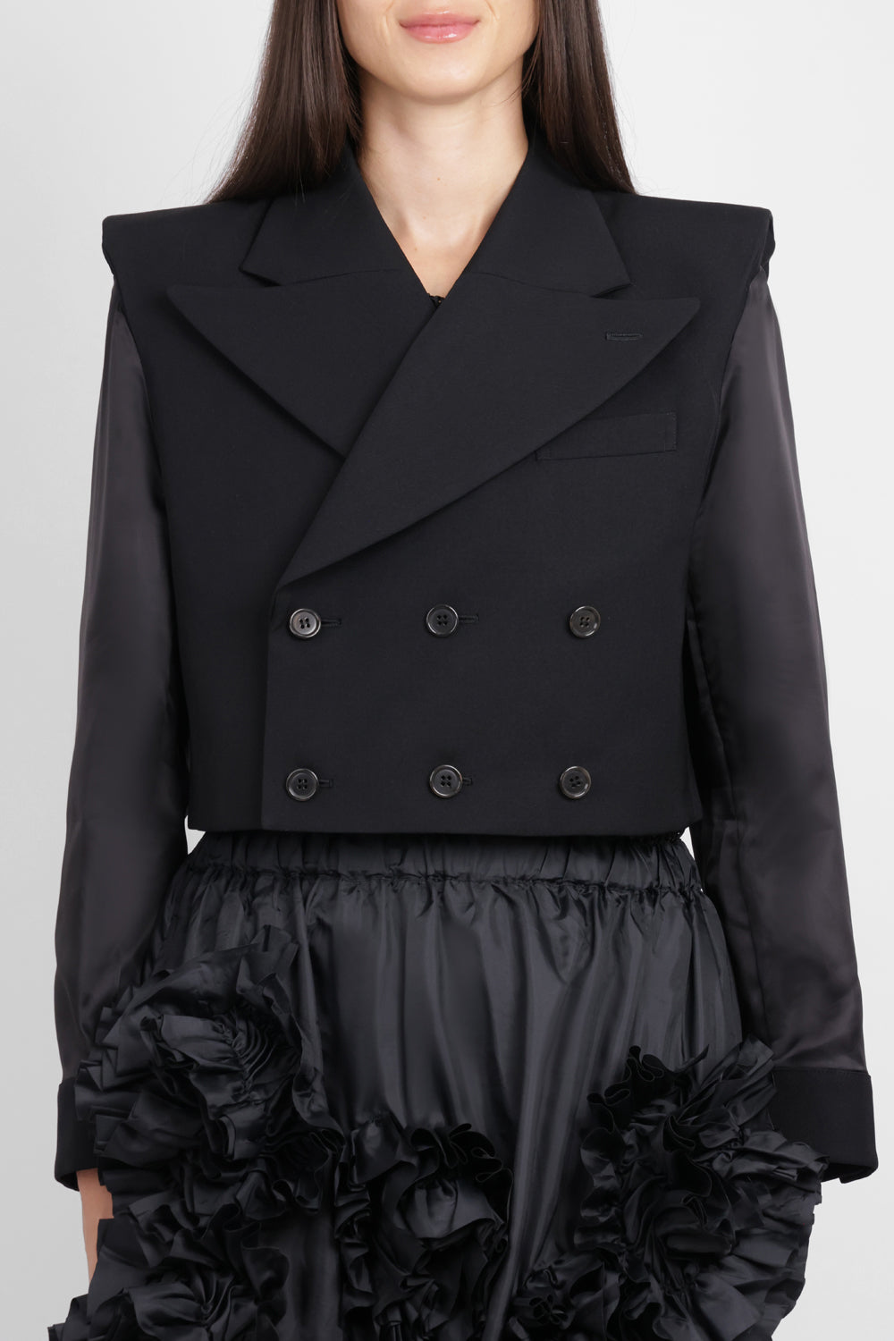 NOIR KEI NINOMIYA RTW Triple Breast Tuxedo Style Crop Jacket | Black
