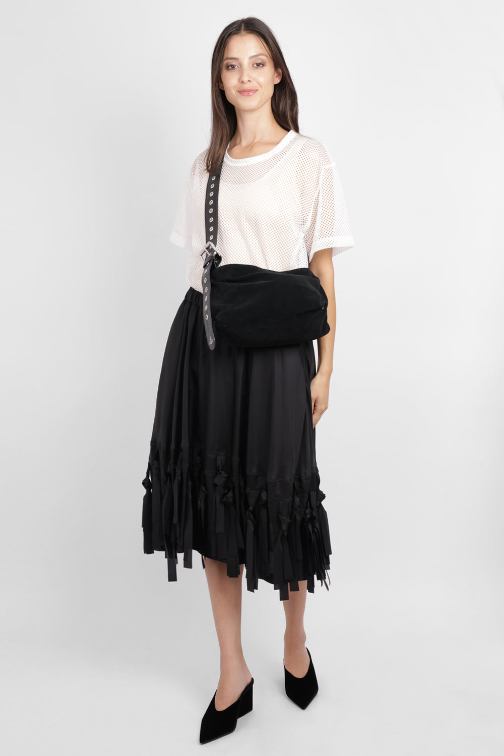 COMME DES GARCONS BLACK RTW Fringe Detail Taffeta Skirt | Black