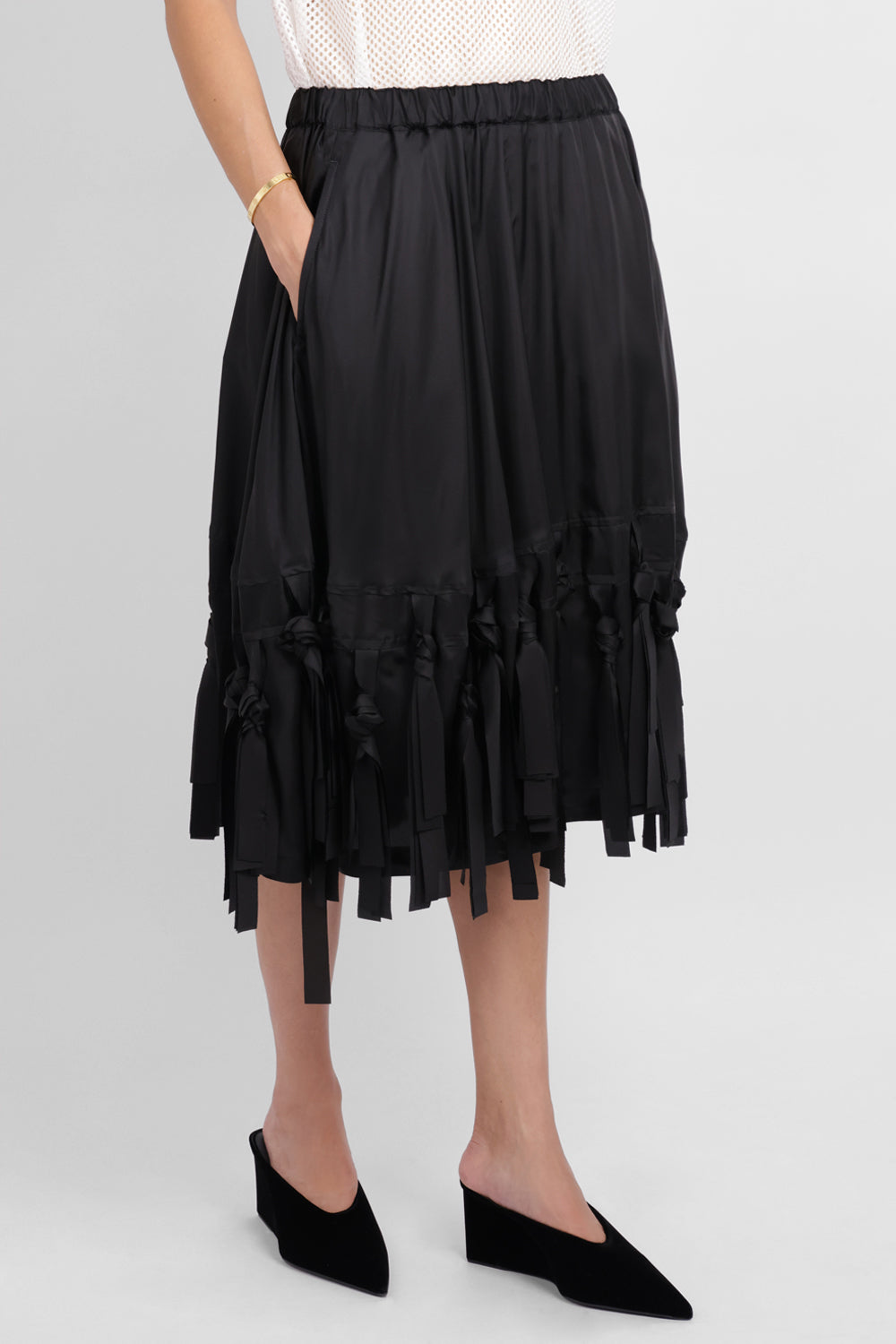 COMME DES GARCONS BLACK RTW Fringe Detail Taffeta Skirt | Black