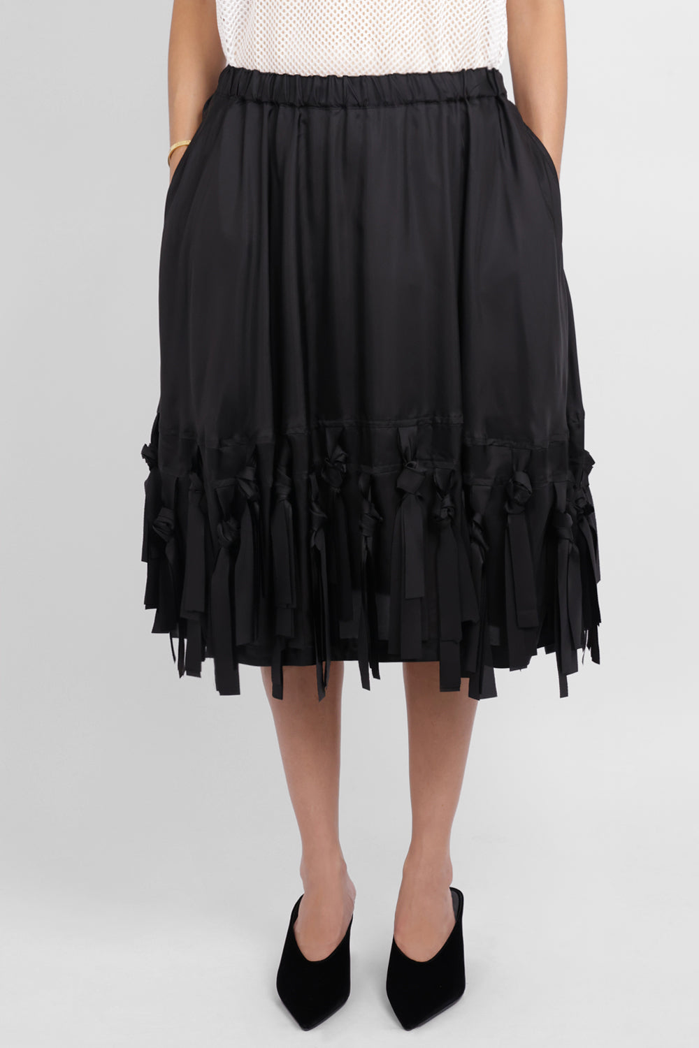 COMME DES GARCONS BLACK RTW Fringe Detail Taffeta Skirt | Black
