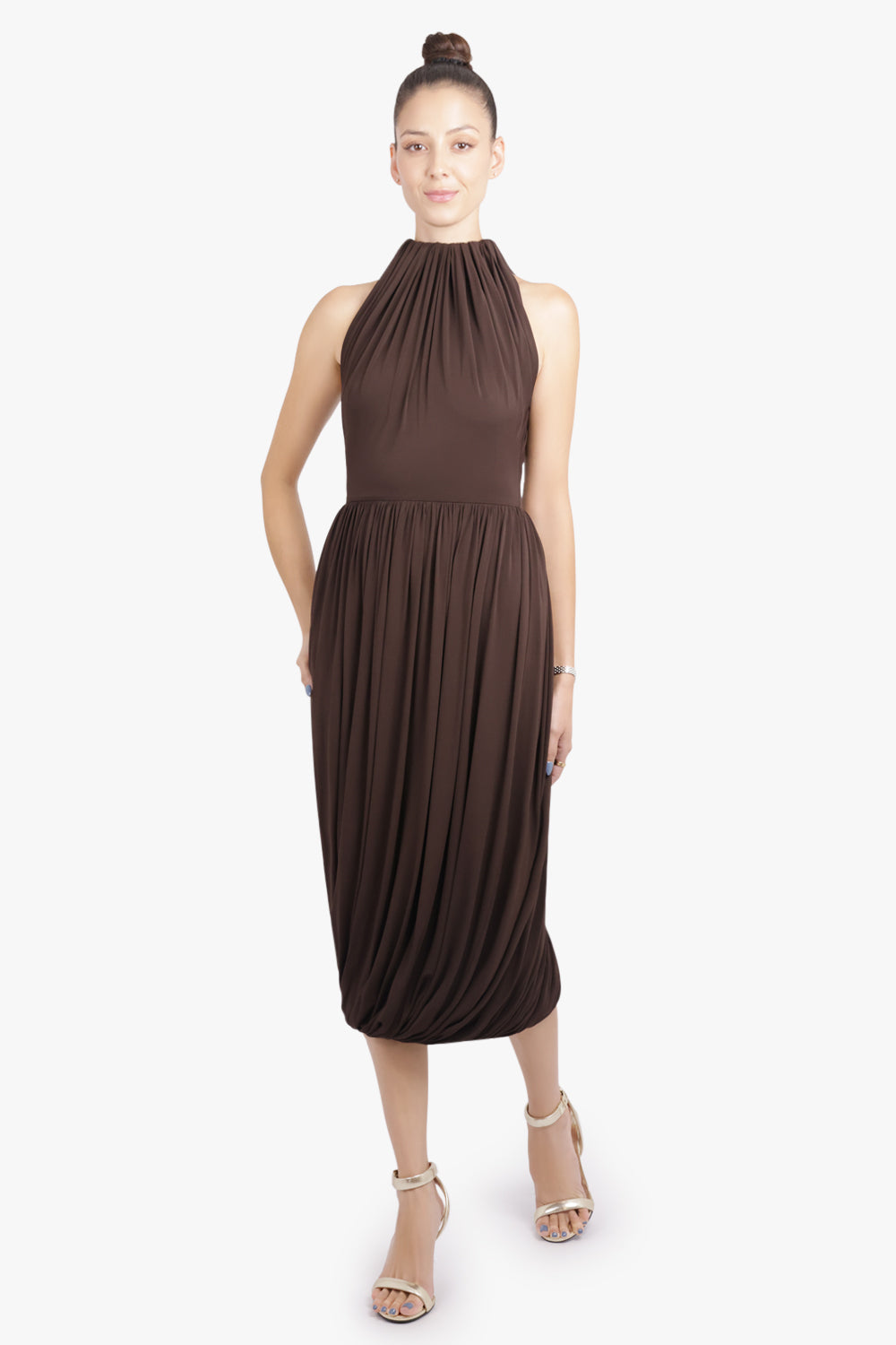 Twist Soft Drape Dress | Dark Brown Parlour X Twist Soft Drape Dress | Dark Brown Parlour X