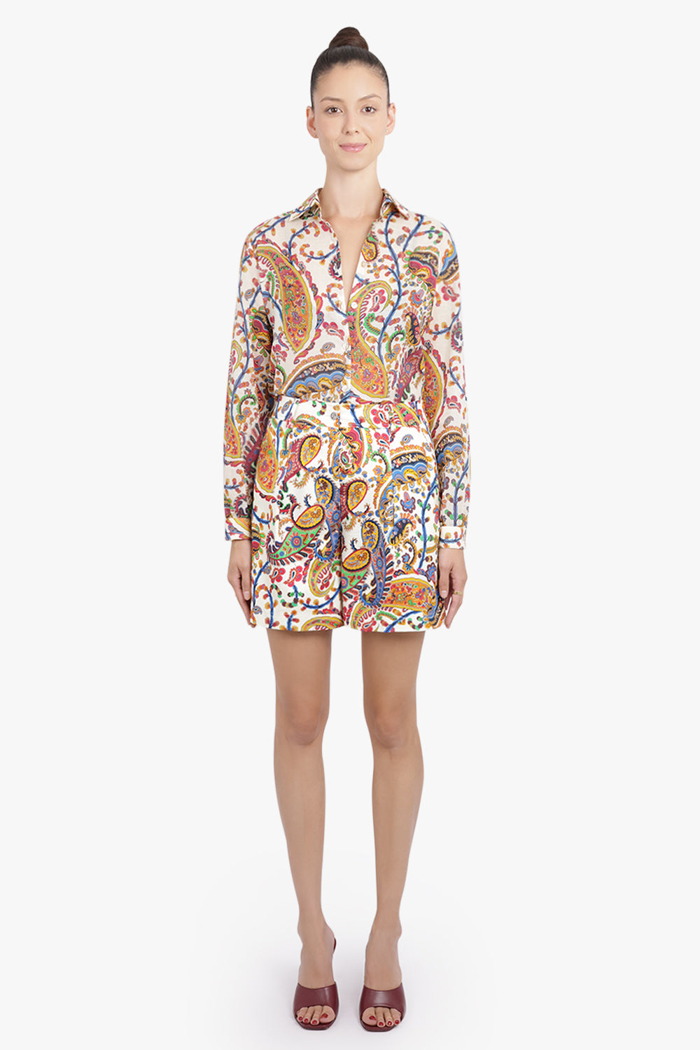 ETRO RTW Paisley Print Pleat Short | White/Multi