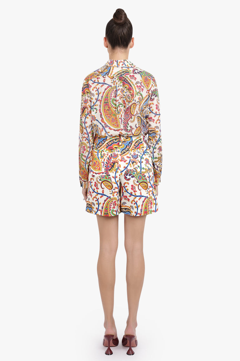 ETRO RTW Paisley Print Pleat Short | White/Multi