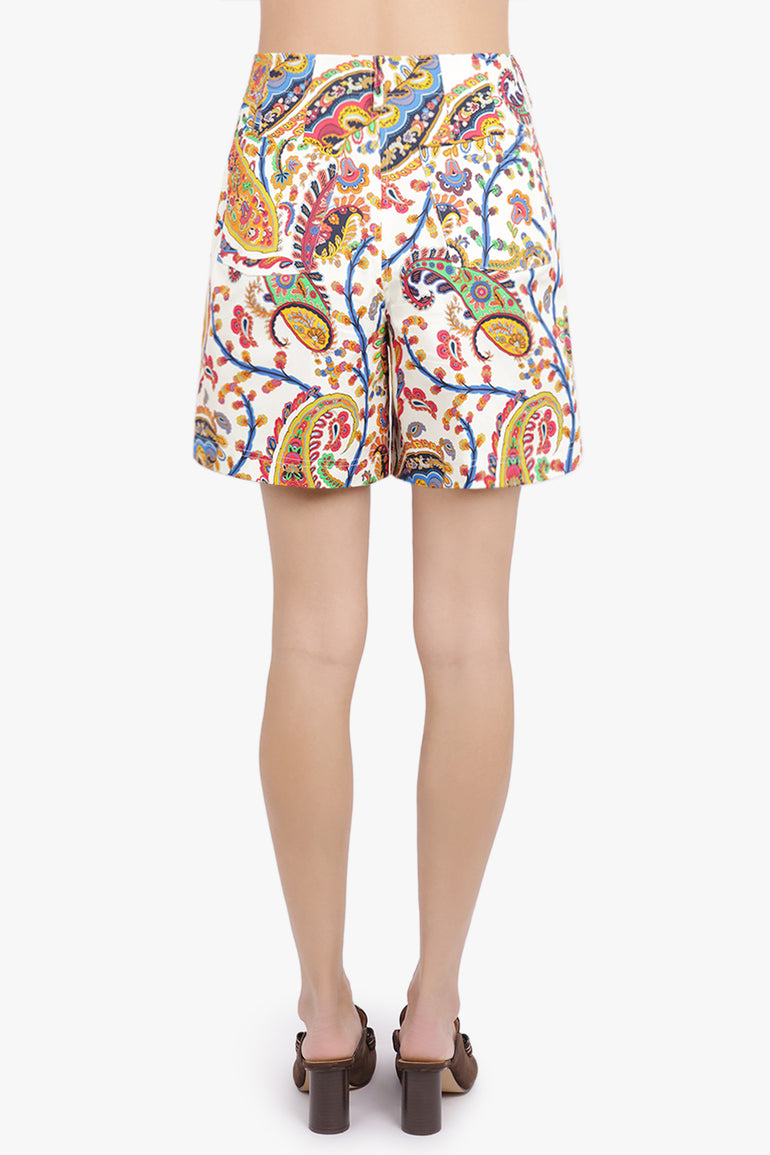 ETRO RTW Paisley Print Pleat Short | White/Multi