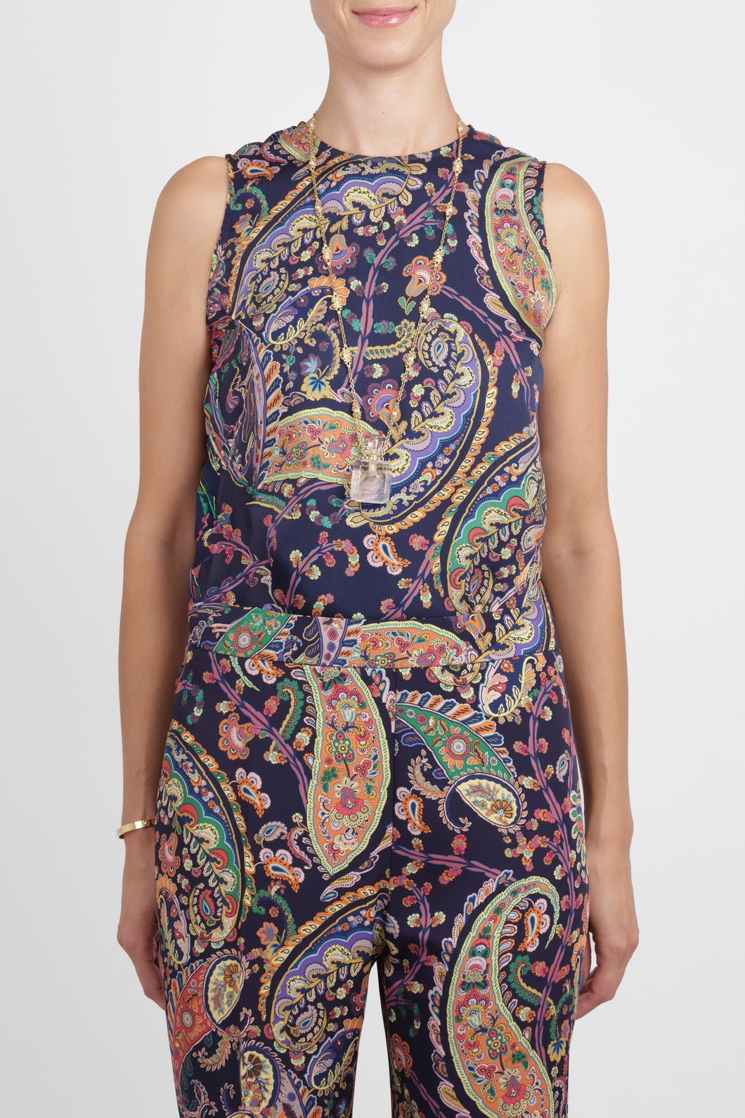 ETRO RTW Paisley Print Straight Leg Pant | Navy/Multi