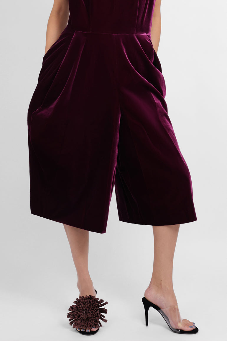 COMME DES GARCONS RTW Velvet Pinafore Jumpsuit With Balloon Leg | Purple
