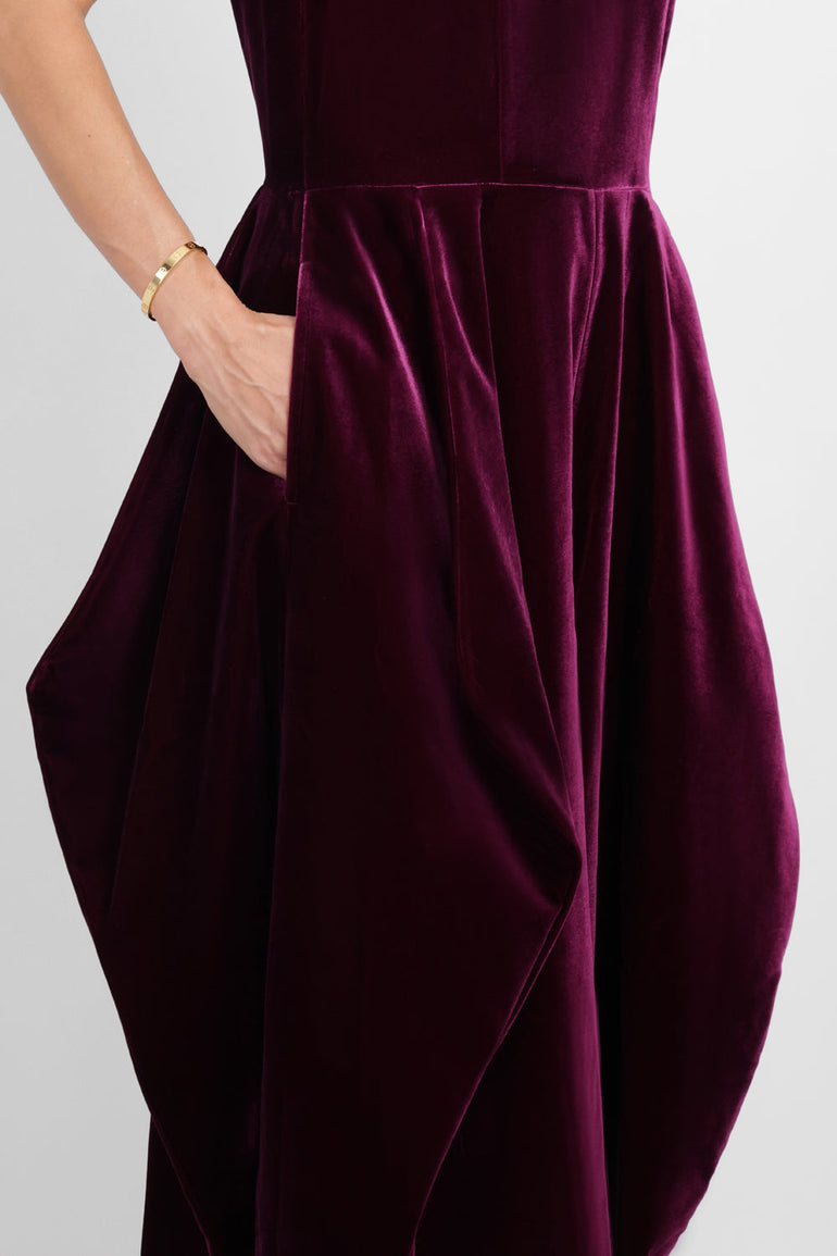 COMME DES GARCONS RTW Velvet Pinafore Jumpsuit With Balloon Leg | Purple