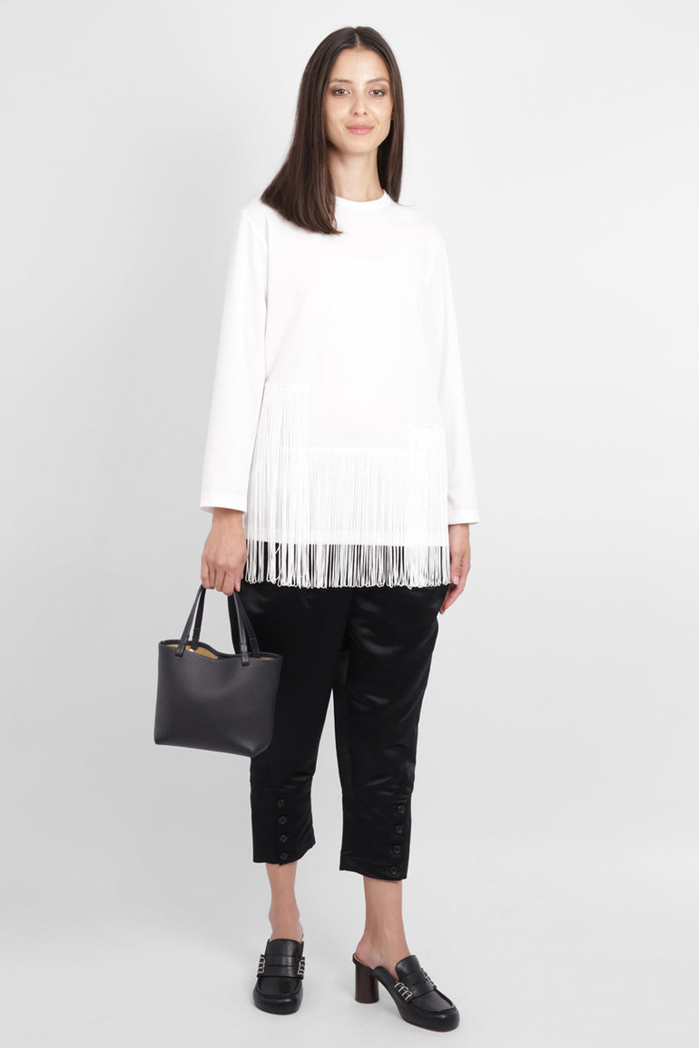 COMME DES GARCONS RTW Crew Neck L\S Top with Tassel Hem | White