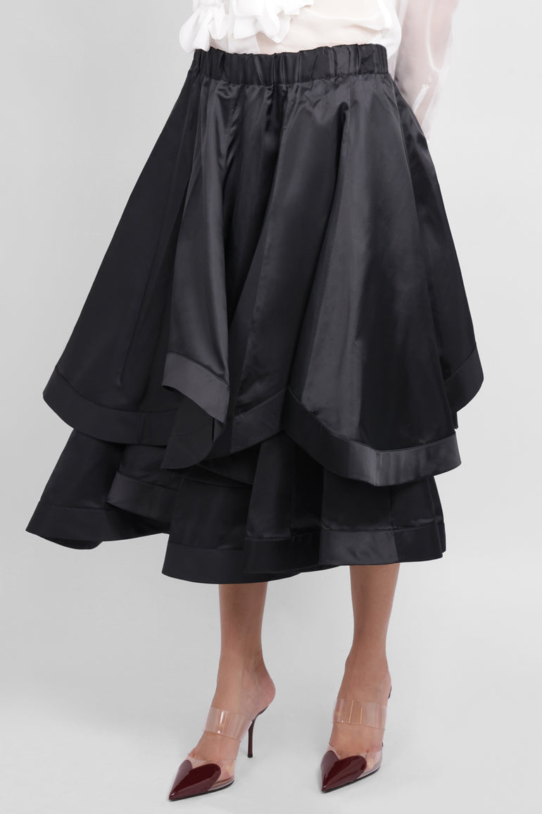 NOIR KEI NINOMIYA RTW Elastic Waist Layer Ruffle Midi Skirt | Black