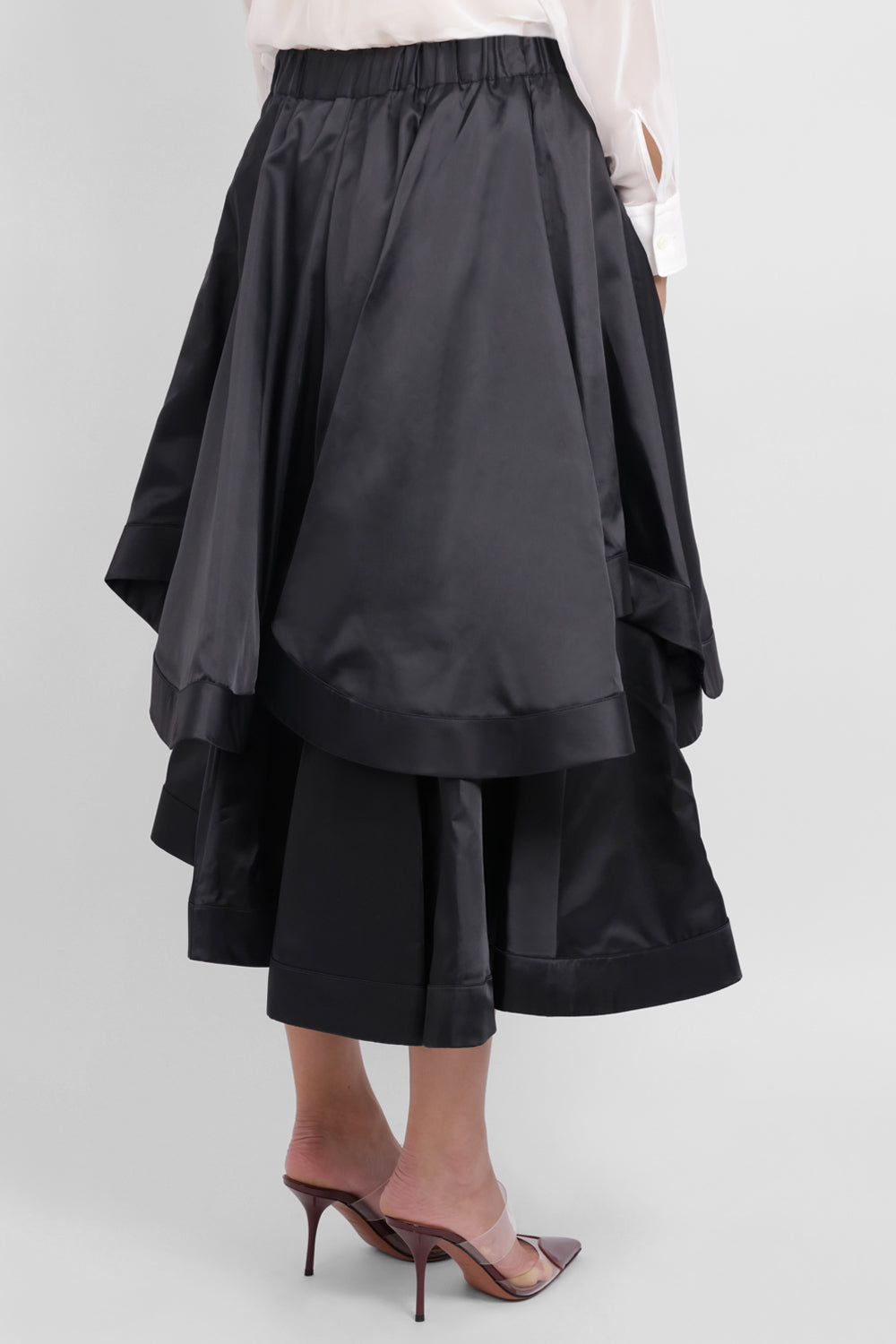 NOIR KEI NINOMIYA RTW Elastic Waist Layer Ruffle Midi Skirt | Black