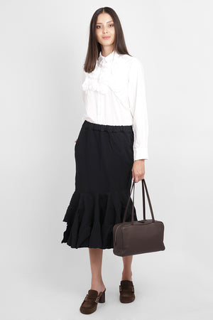 COMME DES GARCONS RTW Elastic Waist Tier Ruffle Hem Midi Skirt | Black