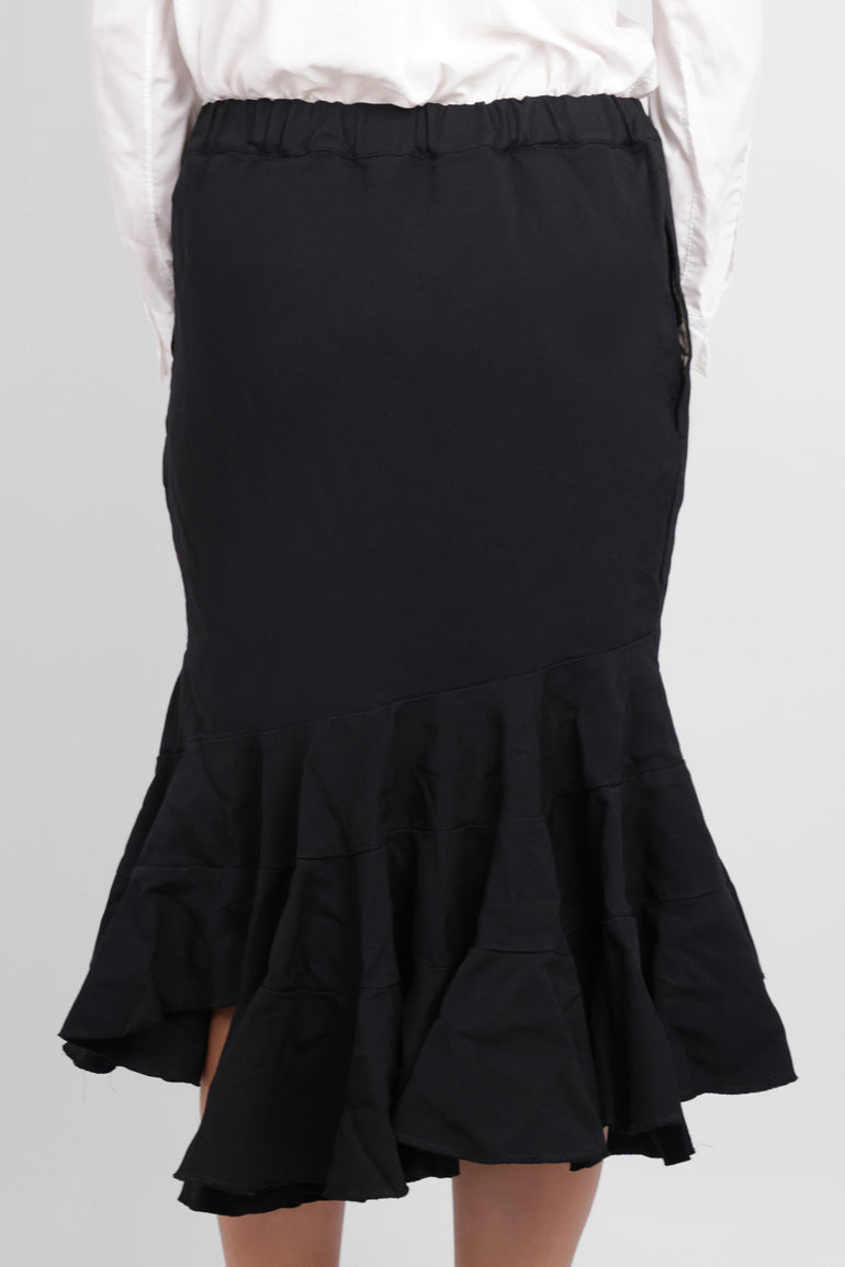 COMME DES GARCONS RTW Elastic Waist Tier Ruffle Hem Midi Skirt | Black