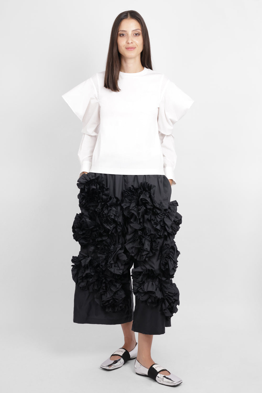 COMME DES GARCONS RTW Wide Leg Floral Embroid Pant | Black