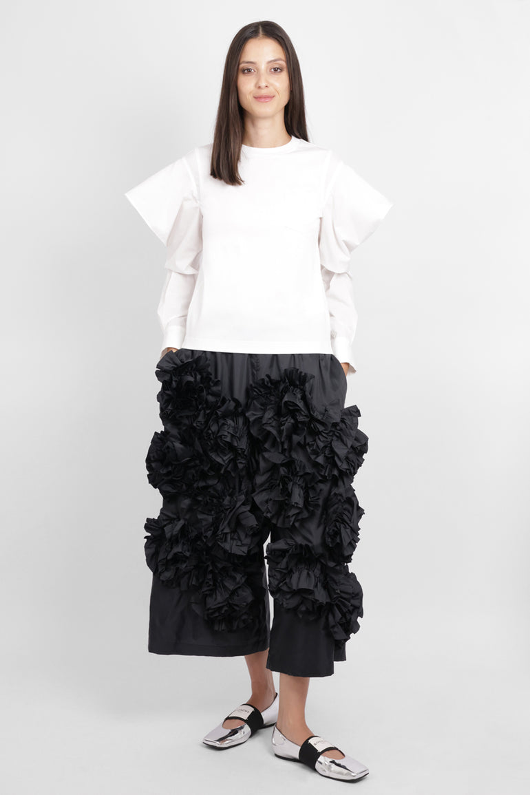 COMME DES GARCONS RTW Wide Leg Floral Embroid Pant | Black