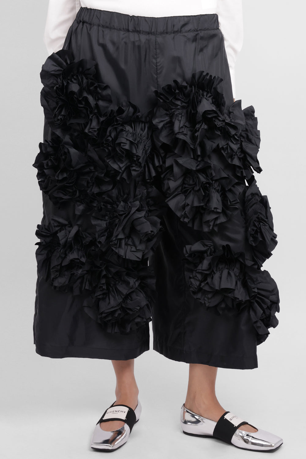 COMME DES GARCONS RTW Wide Leg Floral Embroid Pant | Black