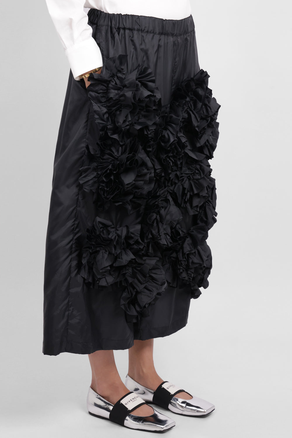 COMME DES GARCONS RTW Wide Leg Floral Embroid Pant | Black