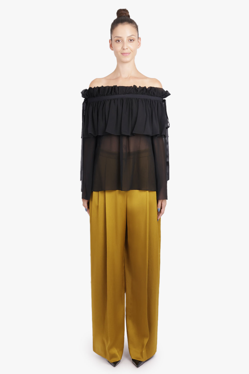 NINA RICCI RTW Wide Leg Pleat Pant | Gold