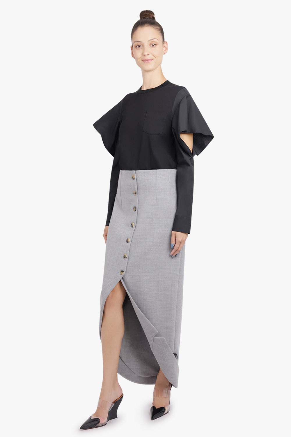 SACAI RTW L/S Top With Cowl Sleeve | Black