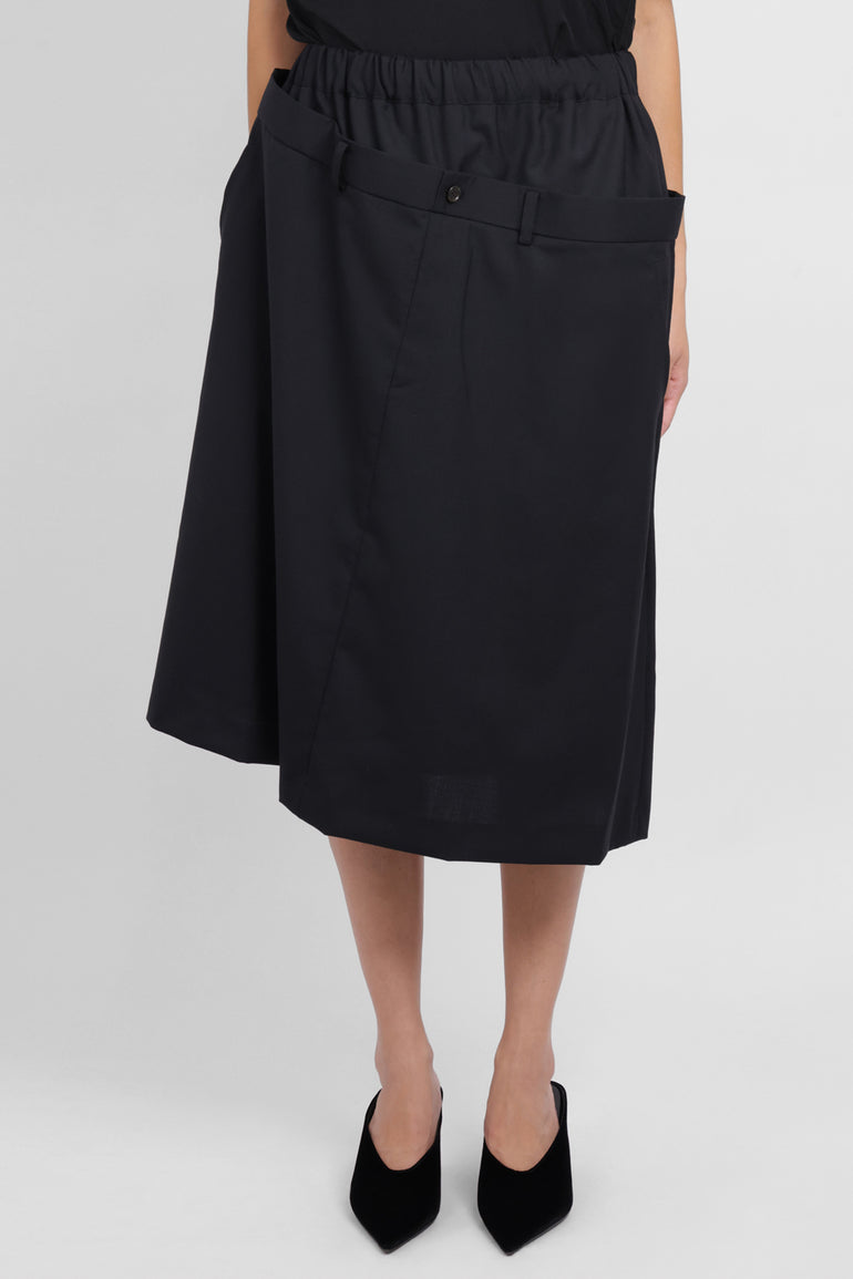 NOIR KEI NINOMIYA RTW Elastic Waist X Tailored Panel Overlay Midi Skirt | Black