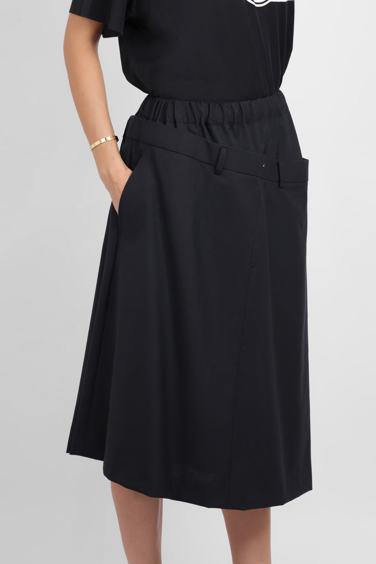 NOIR KEI NINOMIYA RTW Elastic Waist X Tailored Panel Overlay Midi Skirt | Black