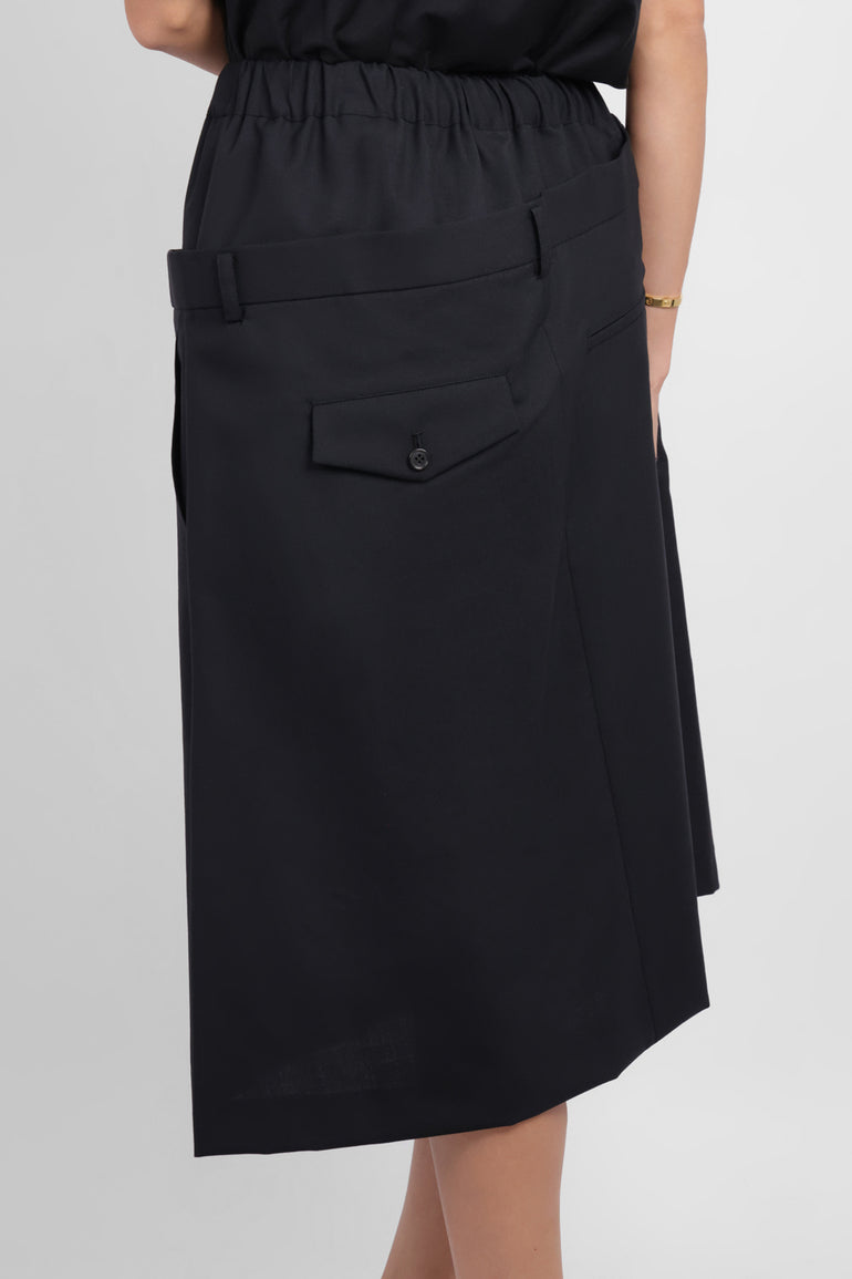 NOIR KEI NINOMIYA RTW Elastic Waist X Tailored Panel Overlay Midi Skirt | Black