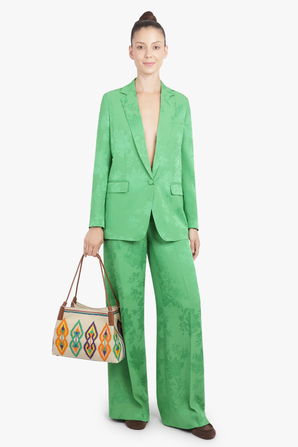 ETRO RTW Jaquard Floral Print Wide Leg Pant | Green
