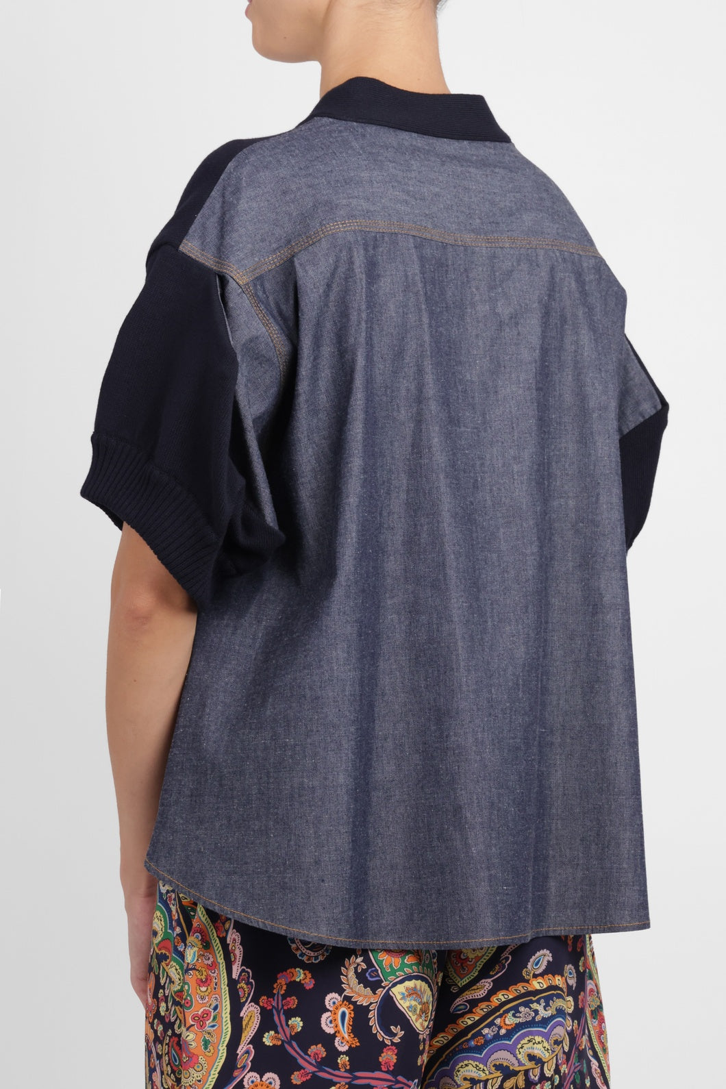 SACAI RTW S/S Denim X Knit Cardigan | Navy/Blue