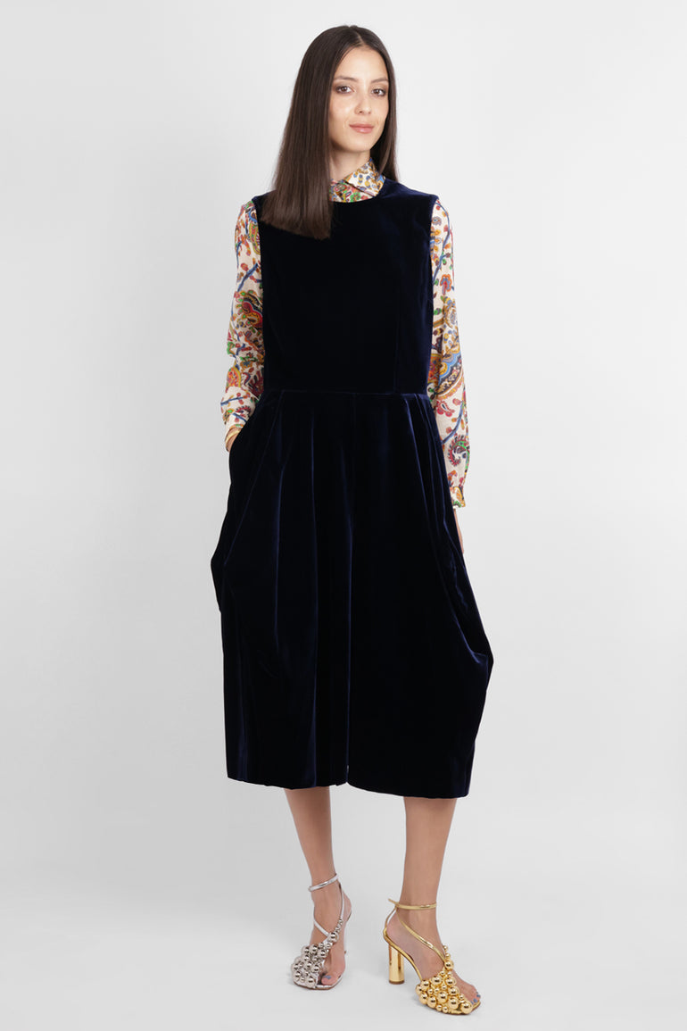 COMME DES GARCONS RTW Velvet Pinafore Jumpsuit With Balloon Leg | Navy