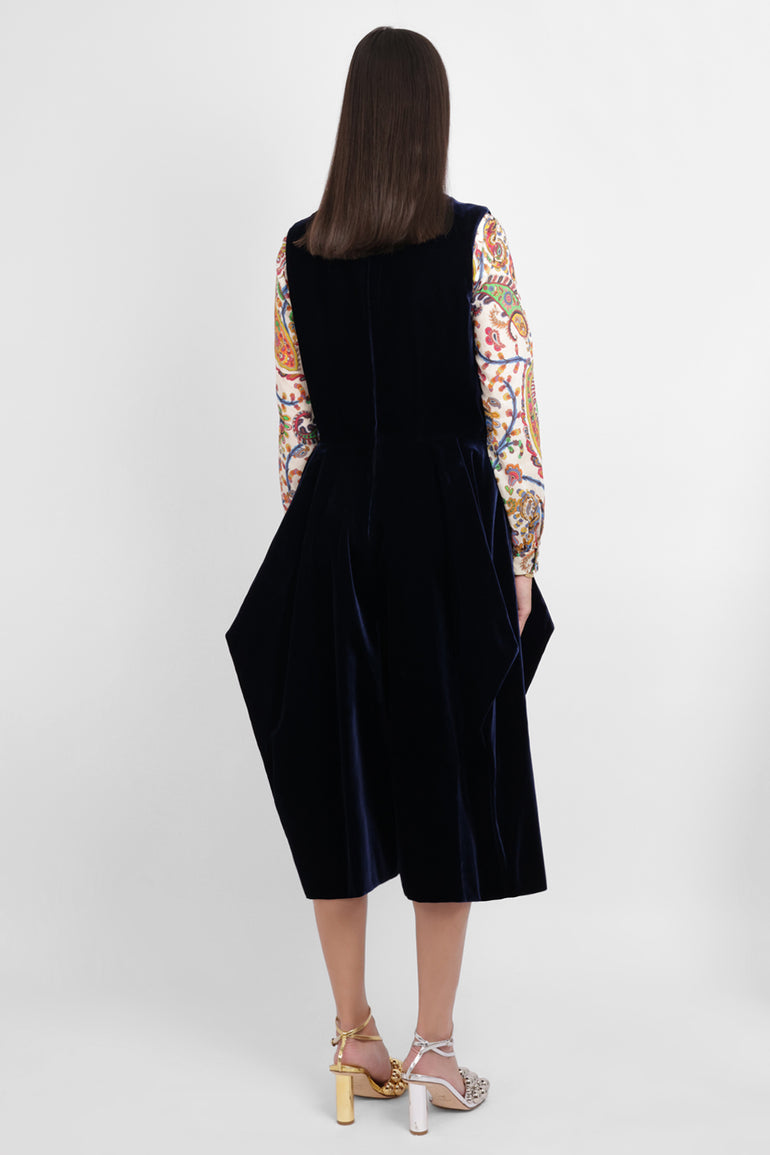 COMME DES GARCONS RTW Velvet Pinafore Jumpsuit With Balloon Leg | Navy